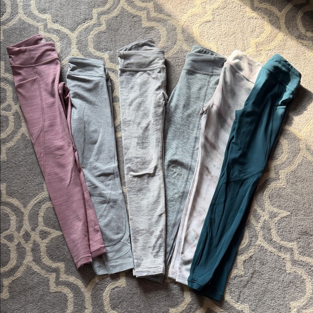 Athleta Girl Leggings in Rose, Light Gray, and Teal 6 pairs
